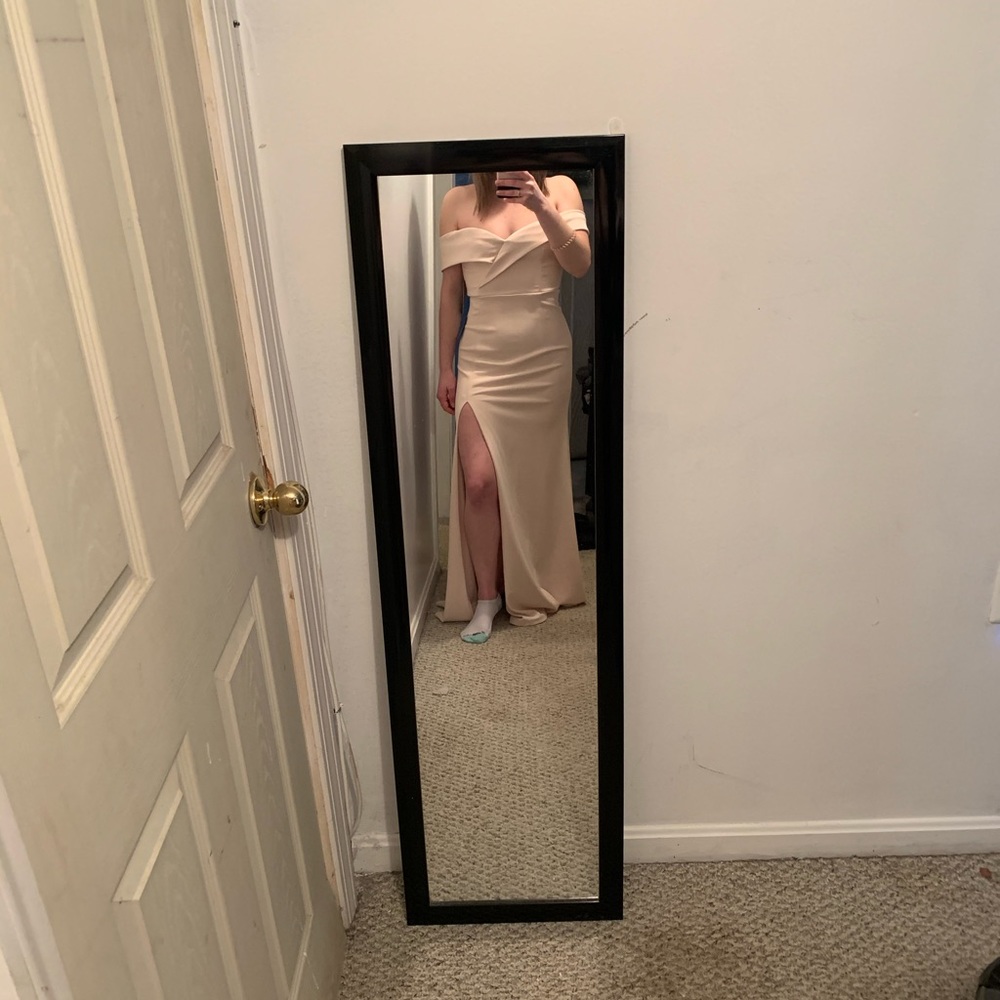 Light pink formal dress with high slit